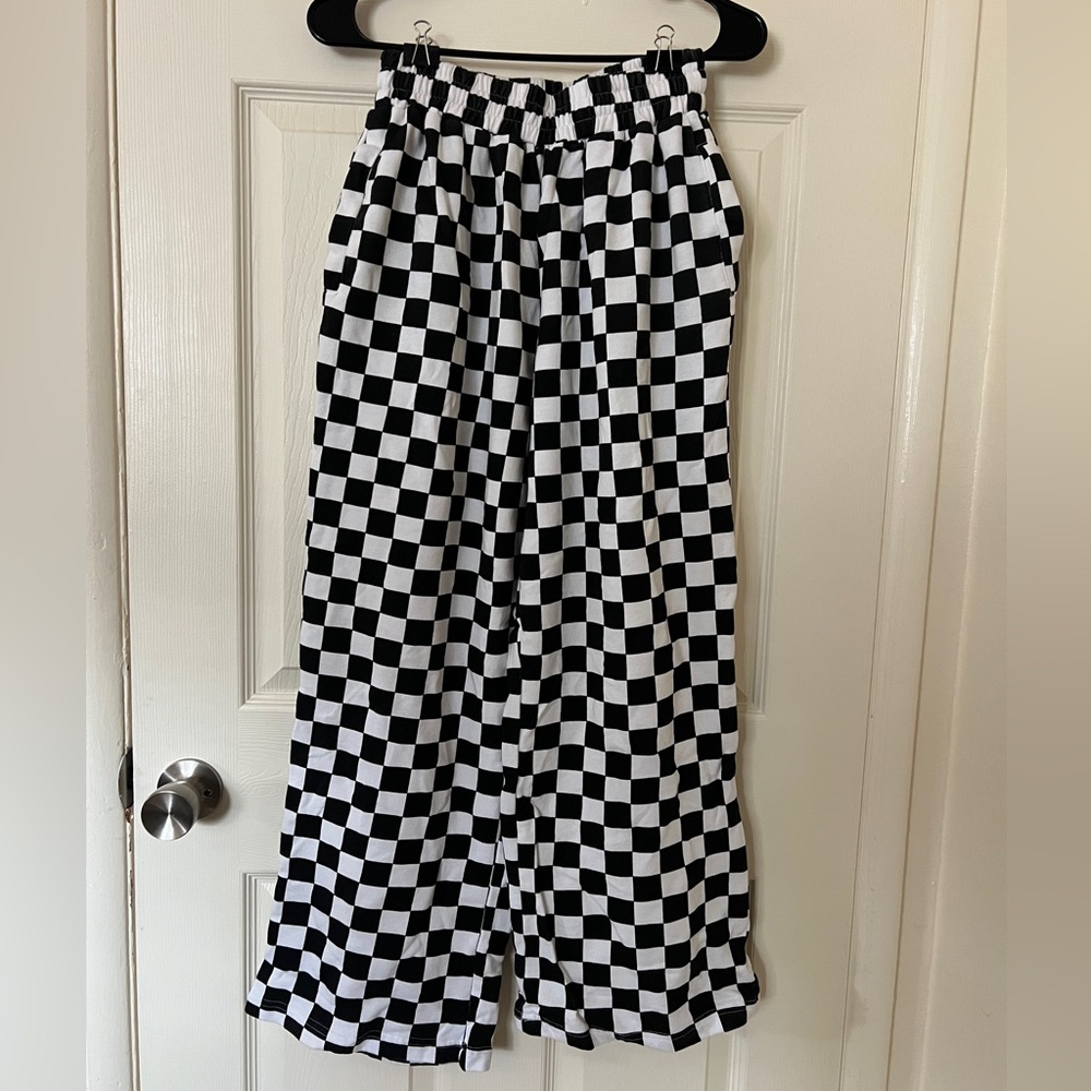 SHINY BY NATURE Checkered Black and White Pants